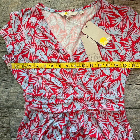 NWT Boden Dress Women's US 6P UK 10P Red Blue Leaf Print V-Neck Short Sleeve - Picture 7 of 8